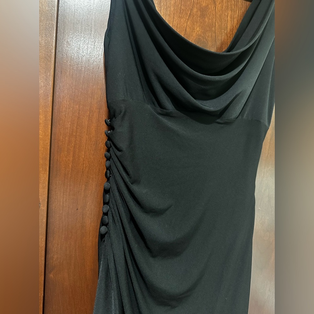 White House Black Market Black Draped Side Ruching Midi Dress - Picture 4 of 9